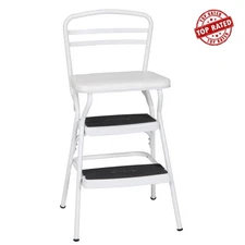 Retro Chair Step Stool with Flip-Up Vinyl Seat Multipurpose Easy Clean Fashion
