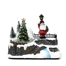 Allgala Polyresin Christmas House Figurine – Santa & Tree, USB & Battery XH93416