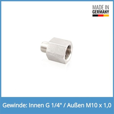 Reduziernippel Innen: G 1/4'' / Außen:M10 x 1,0 Messing vernickelt
