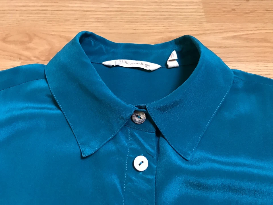 Soft Surroundings Blouse Womens XS Blue Green 100% Silk Button Up Tunic Relaxed - Image 4 of 4