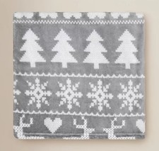 Grey Fair Isle Christmas Throw Super Soft Fleece Blanket Sofa Bed Home Decor NEW