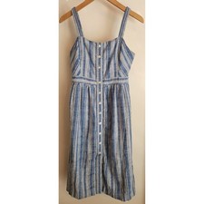 Draper James Linen Blend Blue Striped Button Front Midi Dress Size 2