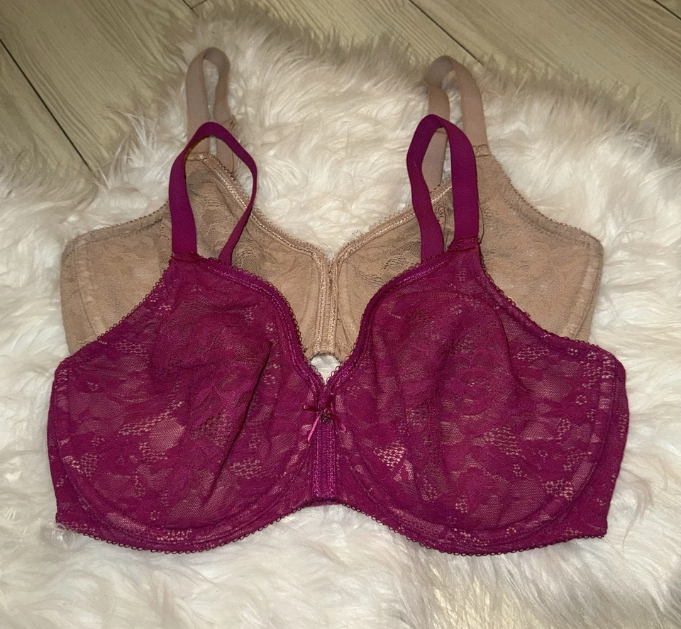 2 Wacoal 855201 Lace Finesse Underwire Bras Unlined Womens 34DD Beige Pink - Image 2 of 4