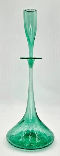 Blenko Wayne Husted Green Decanter Bottle Crackle Glass Hand Blown Number 06027