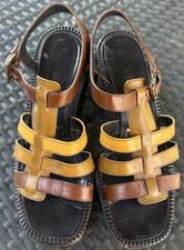Vintage Prada Block Heel Strappy Sandals Brown Sz 37 Italy