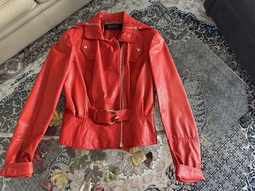 Veste de cavalier GUCCI en cuir véritable avec ceinture Du Japon