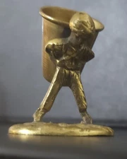 Very Rare!  Antique Rare Thimble Holder c.1905 Solid Brass Boy. 