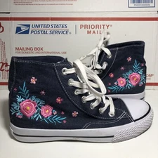 Women's Hightop Airwalk 7.5 Denim Embroidered Lace Up Sneakers Teen Light Wear