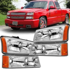 Pair For 2003-2006 Chevy Silverado 1500 2500 3500 Headlights Bumper Lamps LH&RH
