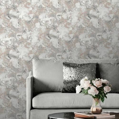 Muriva Elixir Liquid  Marble Metallic Shimmer Swirl Heavyweight Wallpaper  - Picture 11 of 21
