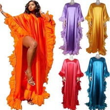 Feather Tassel Oversize African Women Kaftan Maxi Dress Batwing Sleeve Slit Gown