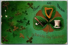 Irish Postcard ERIN GO BRAGH Flying Shamrocks St Patricks Day MW Taggart pm 1911