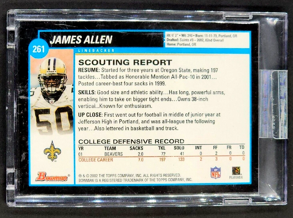 2002 Bowman Uncirculated #261 James Allen RC Rookie Saints Encased Card - Image 2 of 4