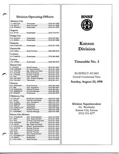 BURLINGTON NORTHERN SANTA FE KANSAS DIVISION TIMETABLE #3 AUGUST 23, 1998 BNSF