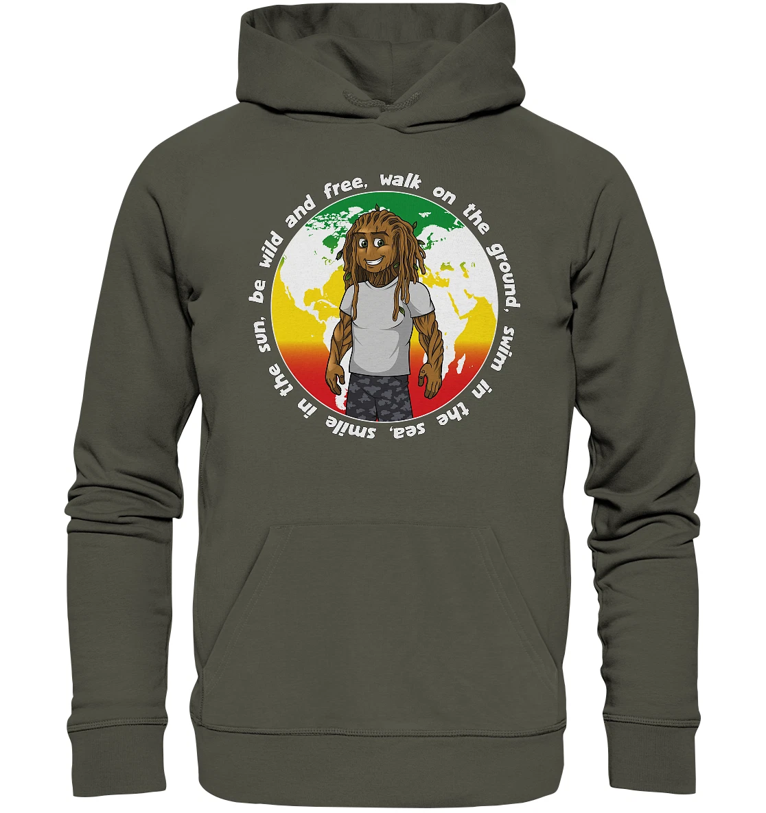 SACAI Felpa con cappuccio Rootsman Rasta Rastafari Reggae Pianeta Terra 100% cotone biologico