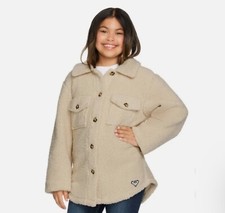 New Roxy Girl Youth Fleece Shirt Jacket, Beige, Size S 7-8 /M 10-12 