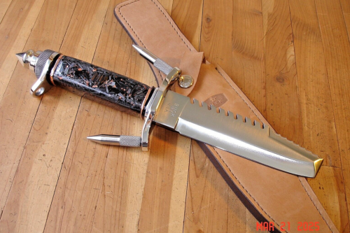 JOE HOUSER CUSTOM BUCK KNIFE 184 BUCKMASTER CARBON FIBER HANDLE 425M SS BLADE