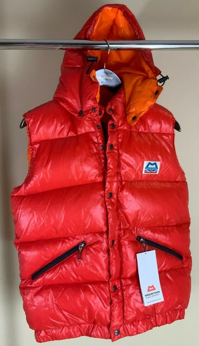 NWT Retro Mountain Equipment down vest shiny red shell Medium detachable hood