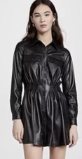 Alice + Olivia Women's Black Malina Gathered Waist Faux Leather Dress Sz S $440