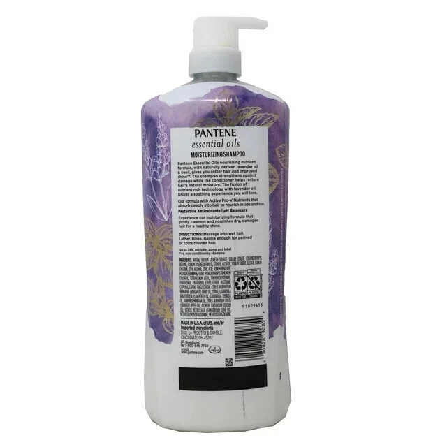 Pantene Essential Oils Moisturizing Shampoo Lavender Oil & Basil, 38.2 fl oz - Image 2 of 2