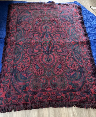 Goodwin Weavers Tapestry Throw Blanket Fringe Reversible Red Blue Green Paisley - Picture 10 of 14