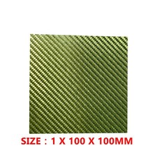 Yellow Green Real Carbon Fiber Gloss Sheet Panel Plate Plain 1mm x 100mm x 100mm