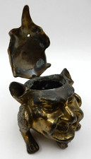 VINTAGE FIGURAL INKWELL PEN HOLDER GARGOYLE, TROLL, SATYR, GREMLIN INK WELL