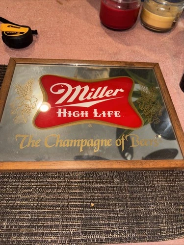 VTG Miller High Life The Champagne Of Beers Mirror Wall Hanging Bar Sign 13x10
