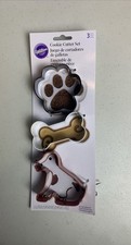 Wilton 3 Piece Metal Doggy Dog Bone Paw Cookie Cutter Set New