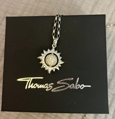 Thomas Sabo Halskette mit glitzerndem 3D Sonne Kugel Anhänger in Silber TOP