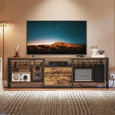 TV Stand with Power Outlet Up to 75 Inch, Entertainment Center with 2 Fabric ...