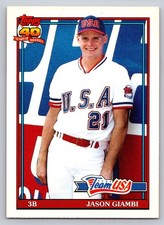 1991 Topps Traded Baseball Card #45T Jason Giambi U.S.A. Rookie. rookie card picture