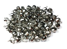 69 Clear -Gray Metallic Czech 10x8mm Rondelles Faceted Glass Beads w /Jump Rings