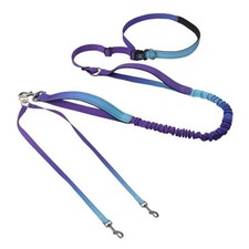 Hands Free Double Dog Leash for Two Dogs, 9-11ft Adjustable Bungee Violet