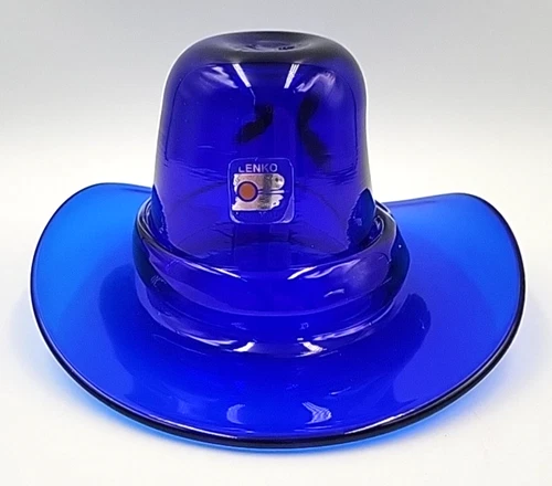 Vintage Blenko Glass #8523 Cobalt Blue Small Cowboy Hat