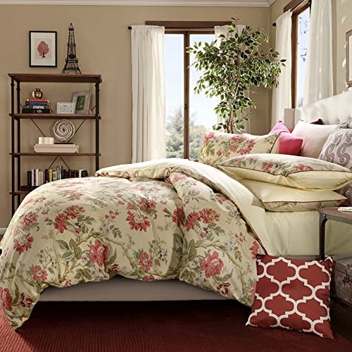 Red Floral Duvet Cover Green Leaves Pattern Bedding Queen 02 - Red Floral - Bild 3 von 8