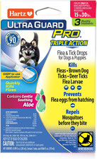 Hartz Ultra Guard Pro Triple Action w/ Aloe Flea  Tick Drops Dogs 15-30 Lb 3mts