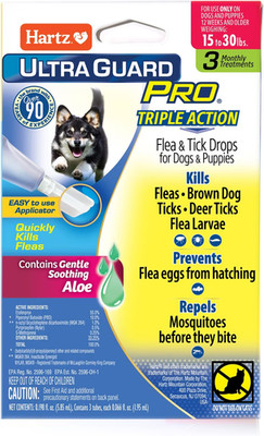 Hartz Ultra Guard Pro Triple Action w/ Aloe Flea & Tick Drops Dogs 15-30 Lb 3mts