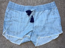 Vineyard Vines Pull-On Chambray Denim Shorts Drawstring Blue Tassels Medium