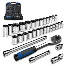 1/2 inch Drive 8mm-32mm Metric socket set, 32-piece Mechanic Tool Socket Ratc...