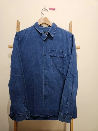 A.P.C. Madam Rue Paris Blue Faded Cotton Button Up Long Sleeve Shirt M