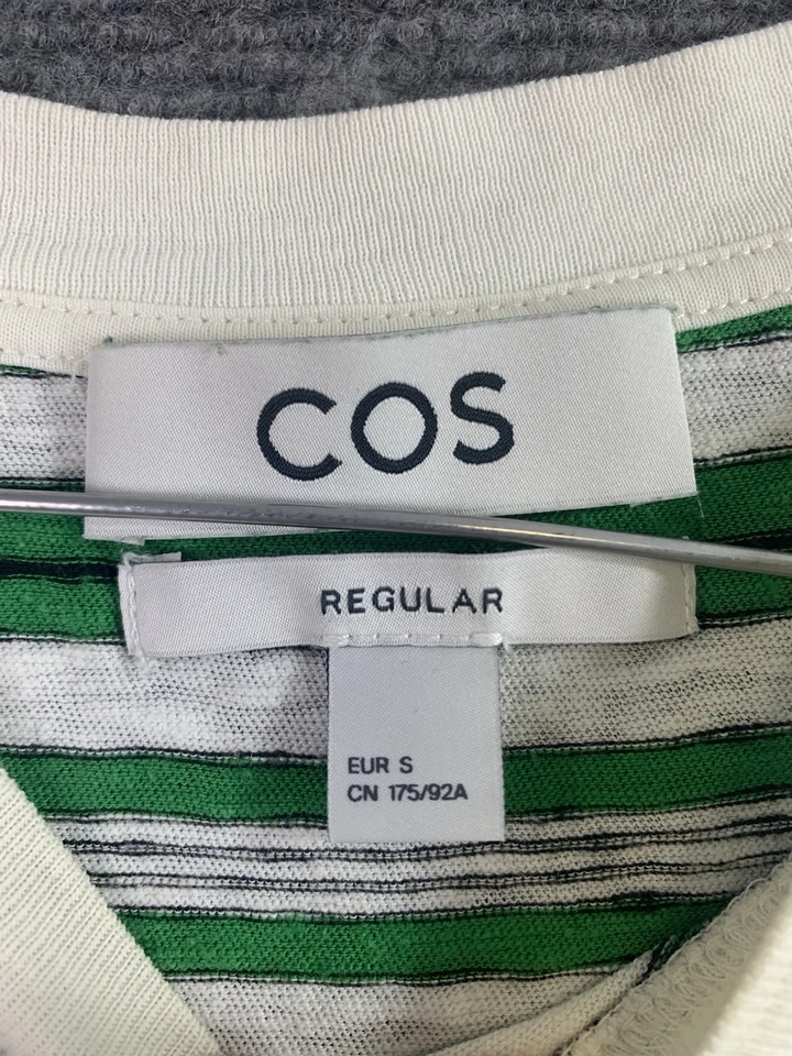 Camisa COS Mujer PEQUEÑA Verde Rayas Manga Corta Algodón Verano Crew Talla S Foto 2 de 4