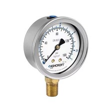 Ashcroft 638008A4f02lp0l100 Pressure Gauge, 0 To 100 Psi Psi, 2 1/2 In Dial,
