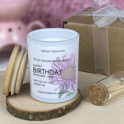 Personalisierte Kerze September Blume Geburtstag Geschenk Duft Sojawachs Freund Geschenk