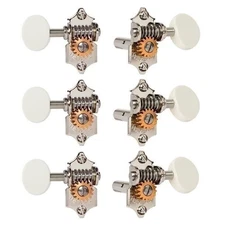 Waverly Guitar Tuners with White Knobs for Slotted Pegheads, Nickel, 3L/3R