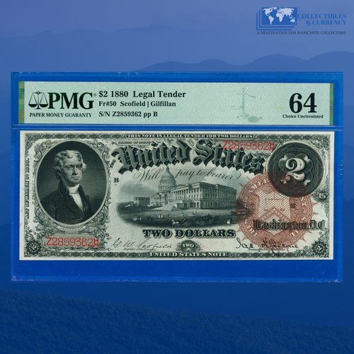 Fr.50 1880 $2 Two Dollars Legal Tender Note, Large Brown Seal, PMG CU 64 #59362