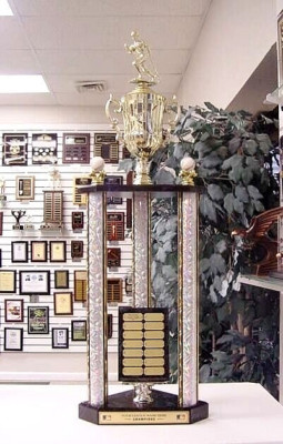 FANTASY BASEBALL LARGE THREE POST TROPHY 14 YEAR PERPETUAL AWARD 35''  TALL *