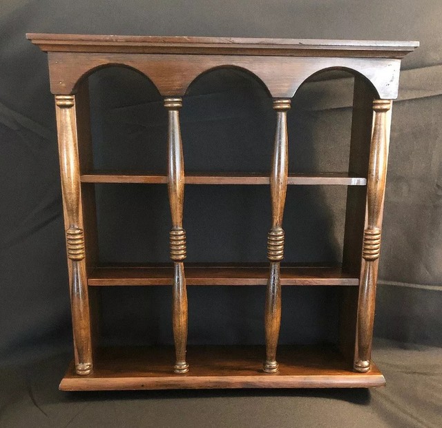 Vintage Wooden Knick Knack 18 Tea Cup Wall Shelf Collectible