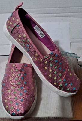 Toms Alpargata Dark Fuschia Pink Girls Glimmer Hearts Youth Size 4.5 NEW