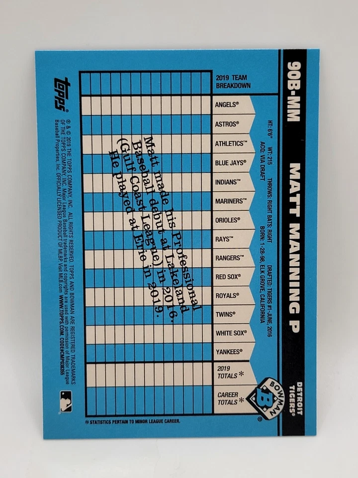 2020 Bowman Matt Manning 90B-MM 1990 Refractor - Image 2 of 2